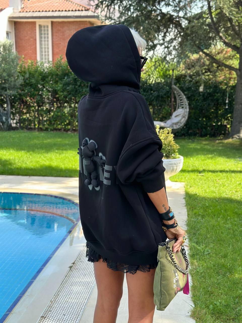 SİYAH MICKEY TASARIM HOODİE 
