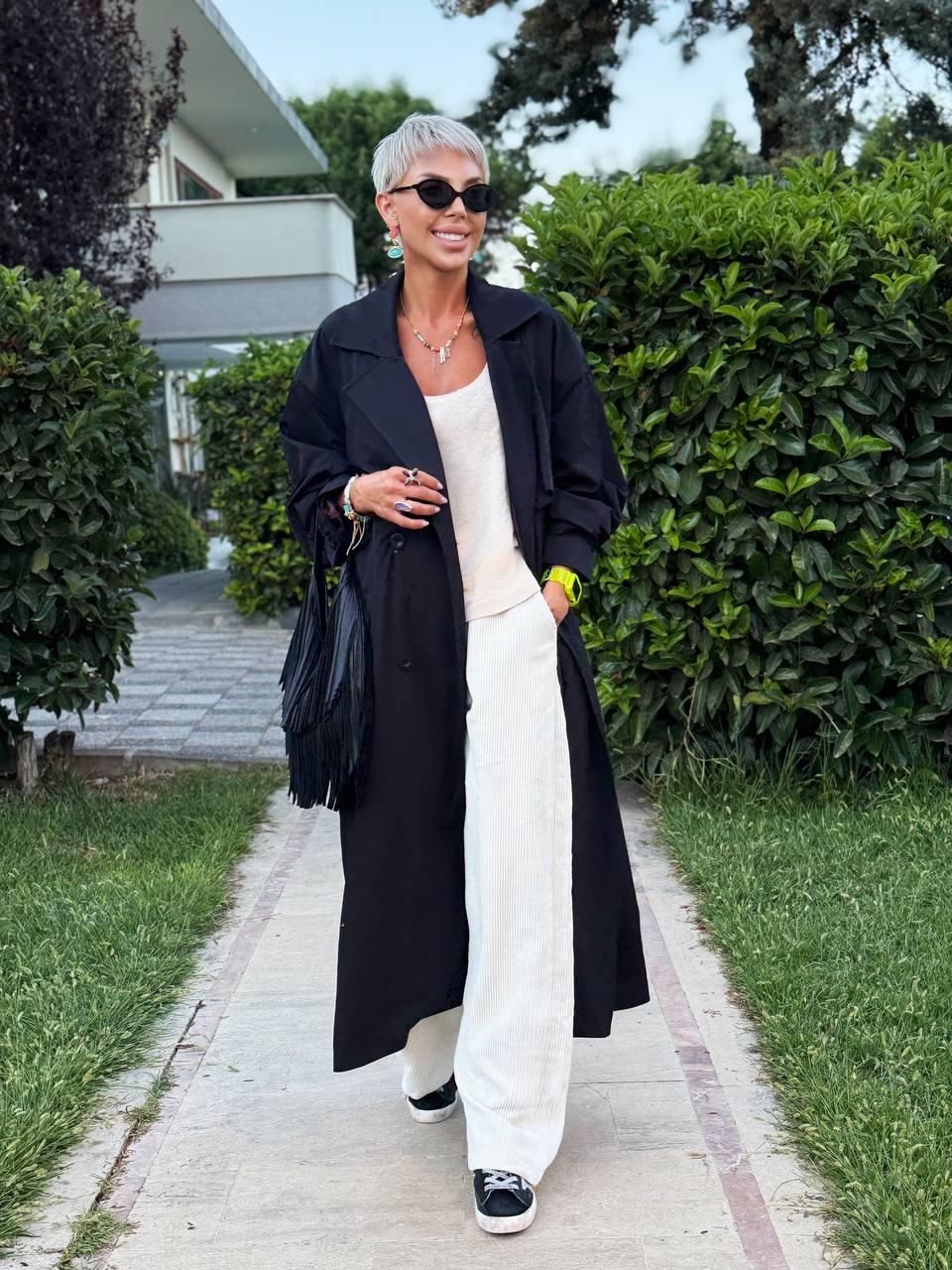 SİYAH OVERSIZE ASTARLI TRENÇ