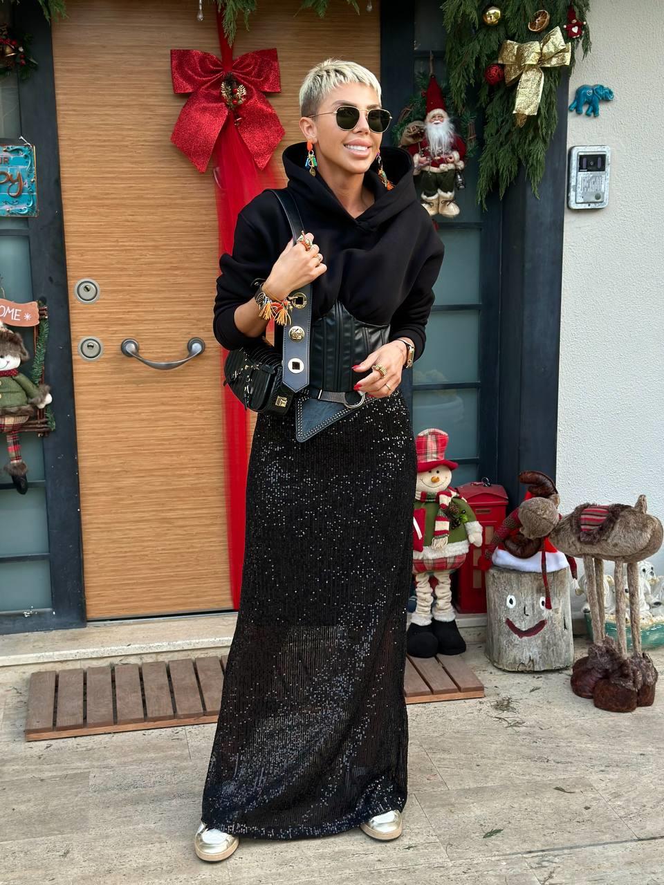 SİYAH PAYETLİ MAXI ETEK