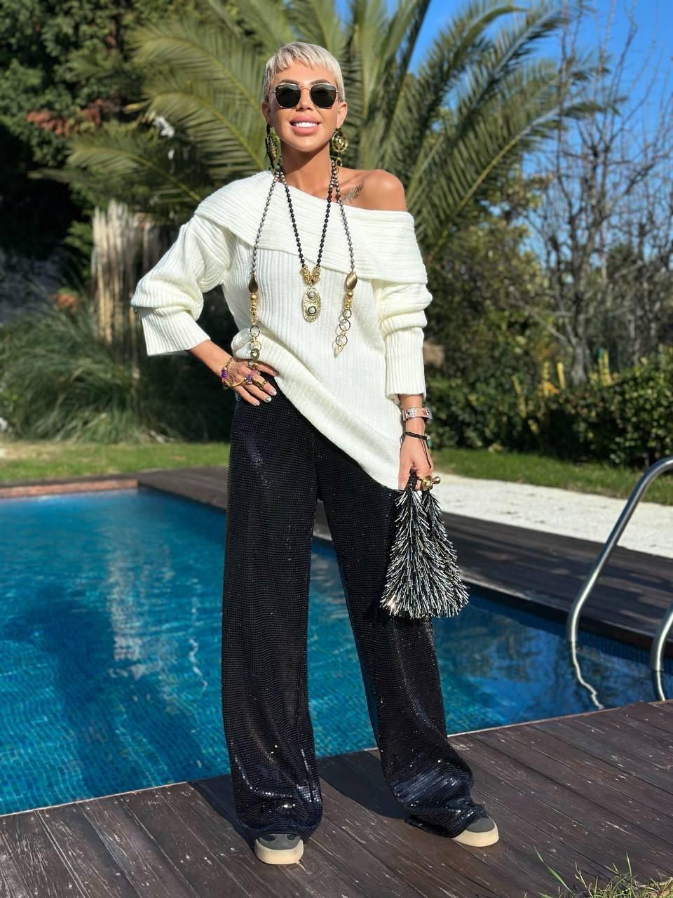 SİYAH PULLU PALAZZO PANTOLON 