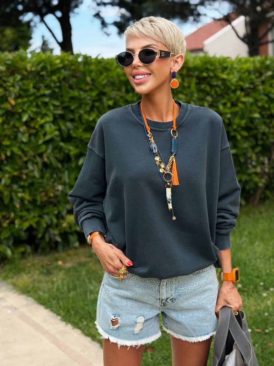 SİYAH S.STUDIO YIKAMALI OVERSIZE SWEATSHIRT