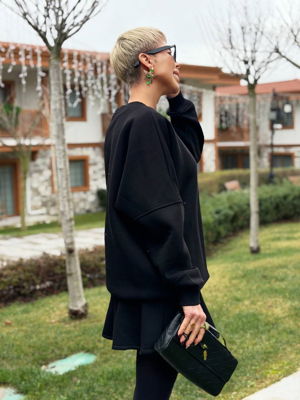 SİYAH SELF LOVE SWEATSHIRT ETEK TAKIM