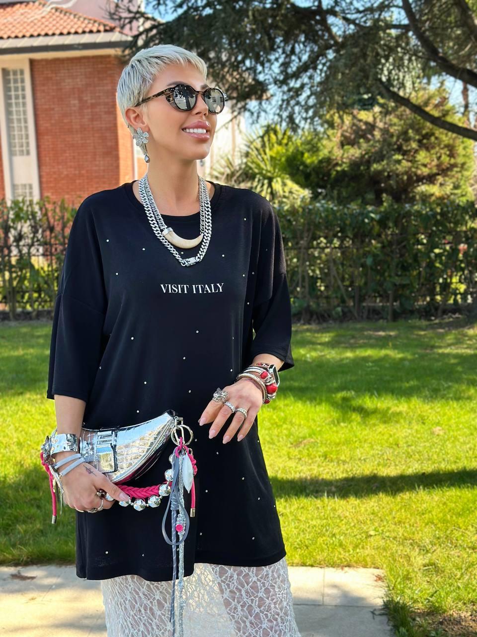 SİYAH VISIT ITALY OVERSIZE TSHIRT