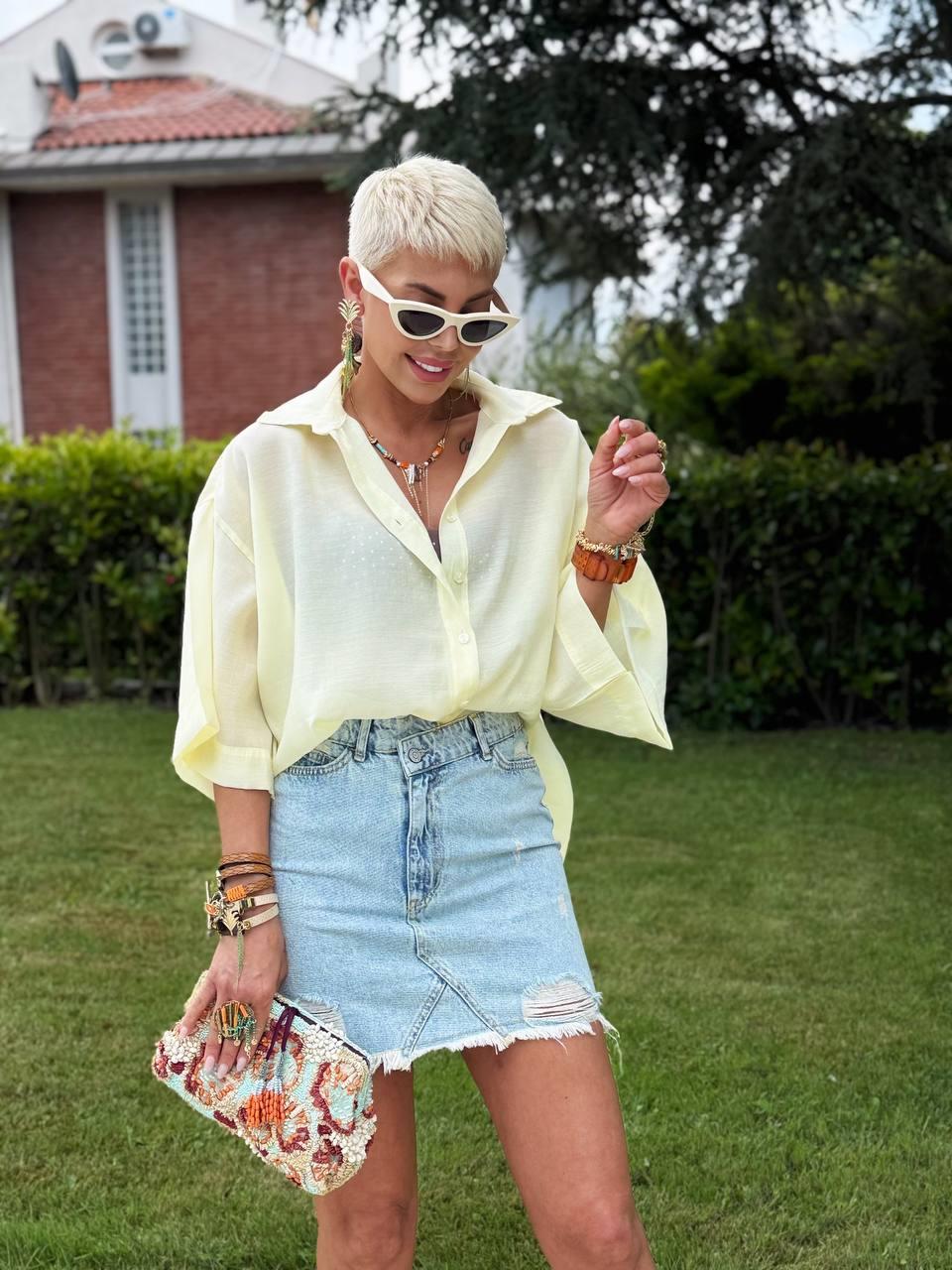 SOFT SARI OVERSIZE İPEKSİ GÖMLEK