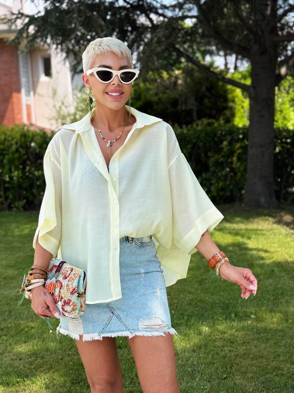 SOFT SARI OVERSIZE İPEKSİ GÖMLEK