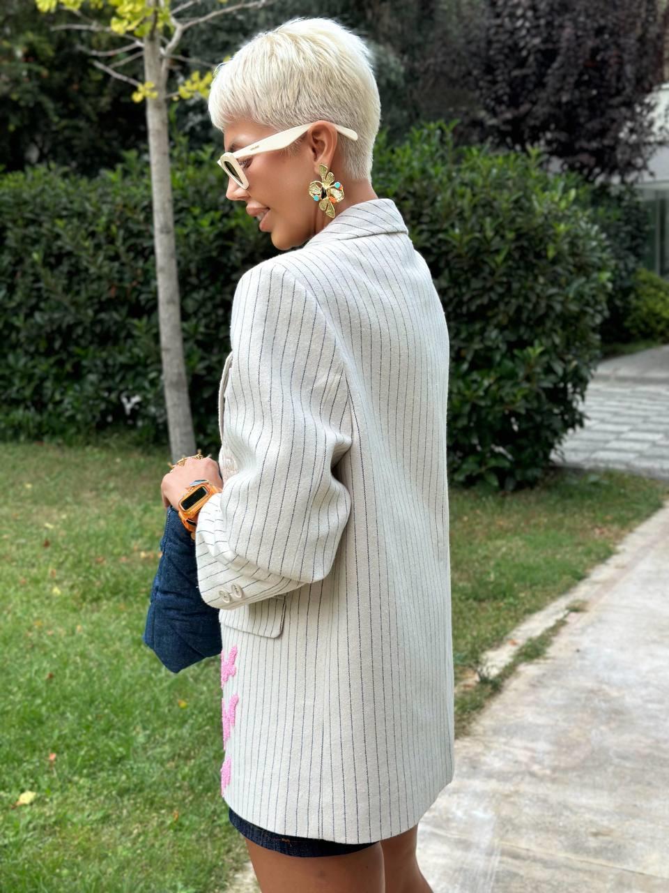 TAŞ ÇİZGİLİ PUNCH NAKIŞLI BLAZER CEKET