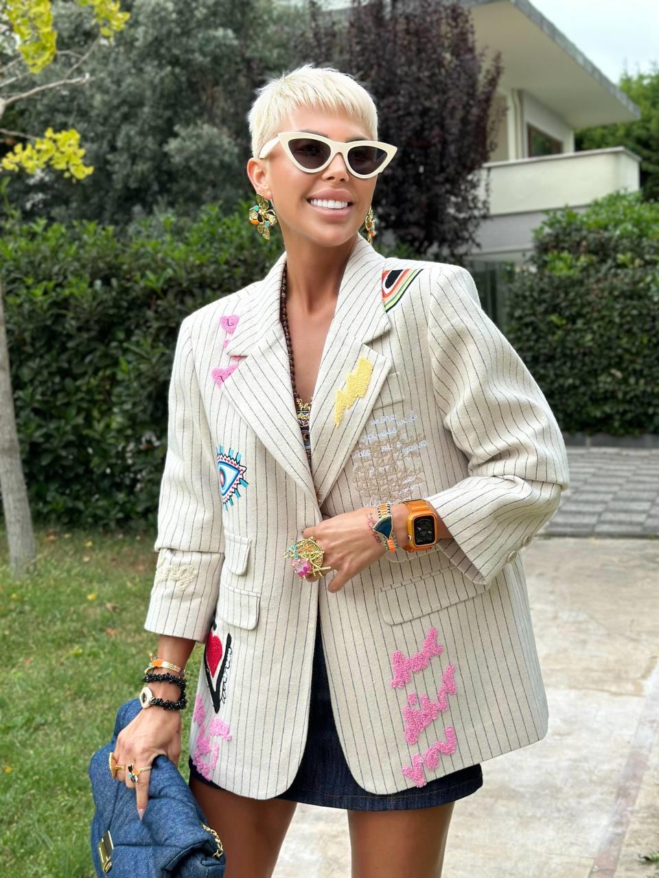 TAŞ ÇİZGİLİ PUNCH NAKIŞLI BLAZER CEKET