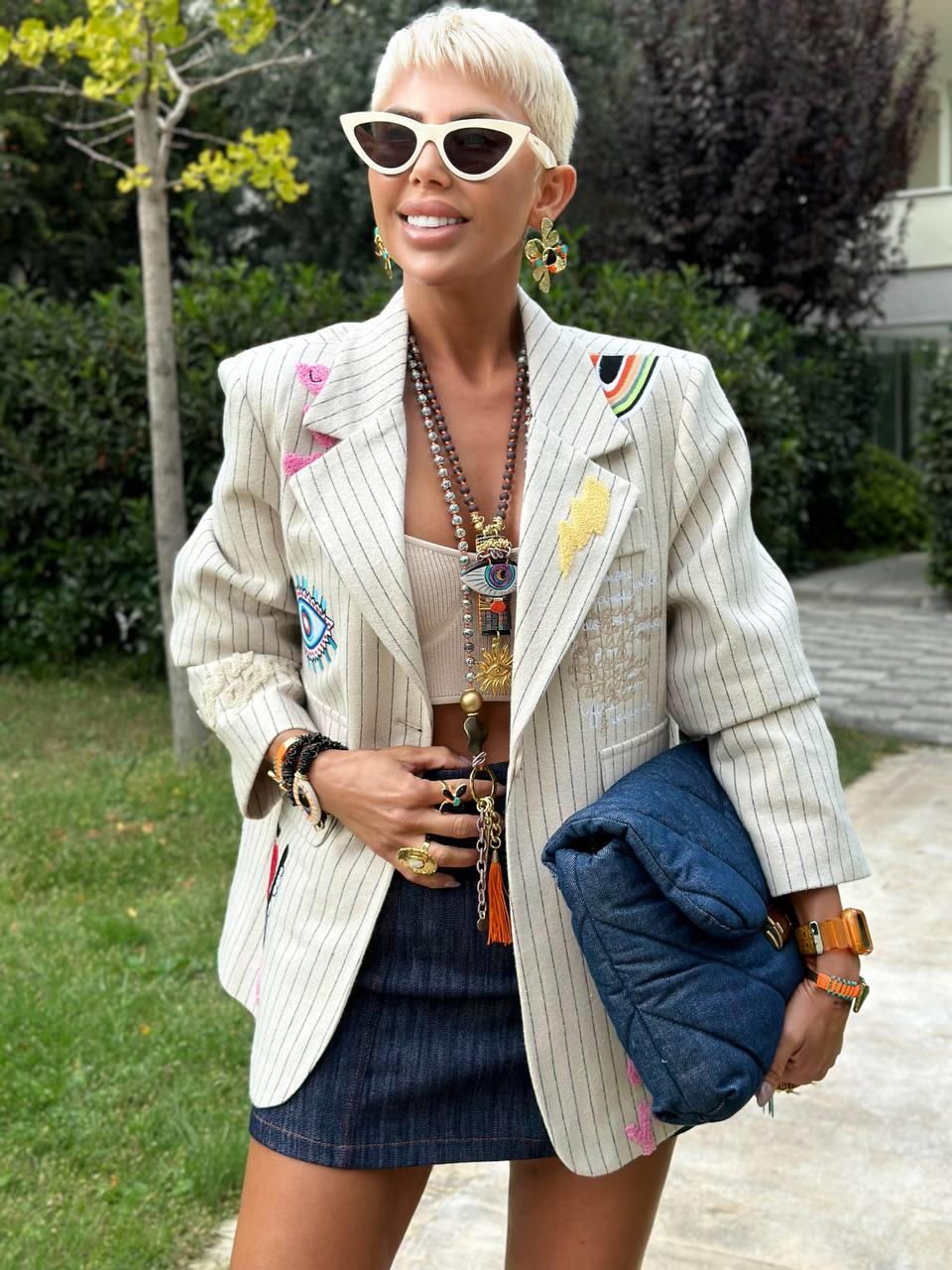TAŞ ÇİZGİLİ PUNCH NAKIŞLI BLAZER CEKET