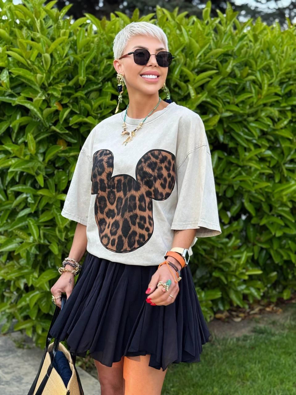 TAŞ LEOPAR MICKEY BASKILI OVERSIZE TSHIRT