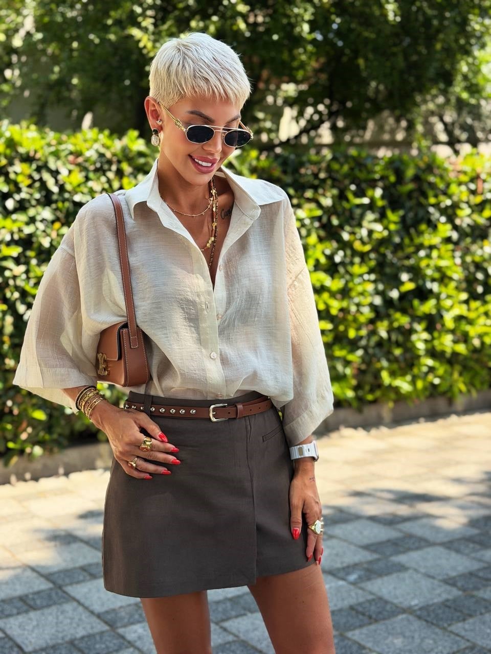 TAŞ OVERSIZE İPEKSİ GÖMLEK