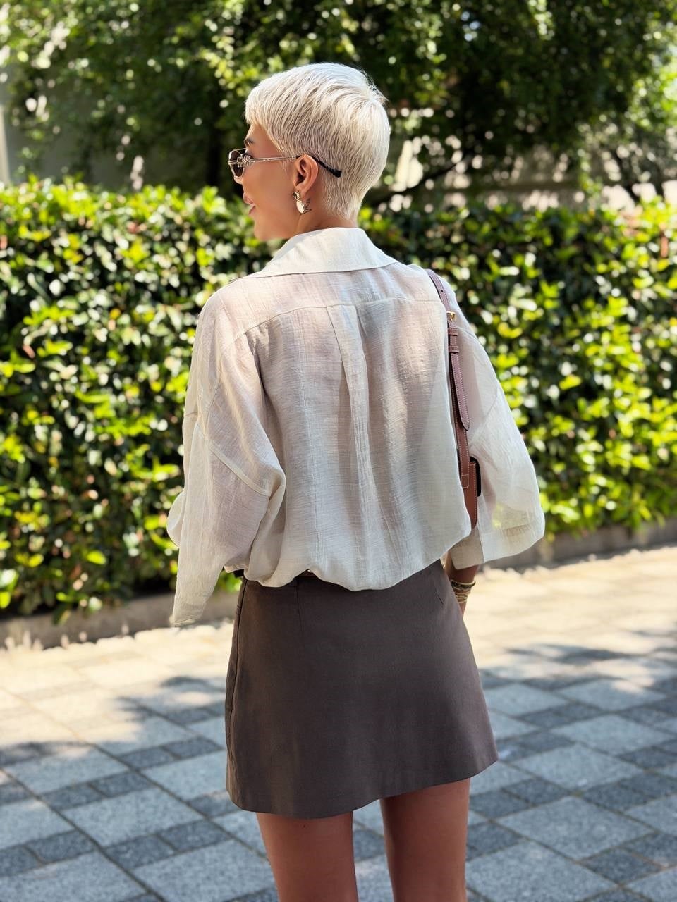 TAŞ OVERSIZE İPEKSİ GÖMLEK