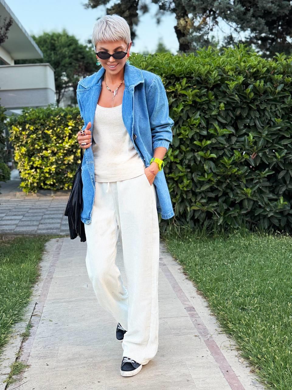 TAŞ RENK KADİFE FİTİLLİ PANTOLON