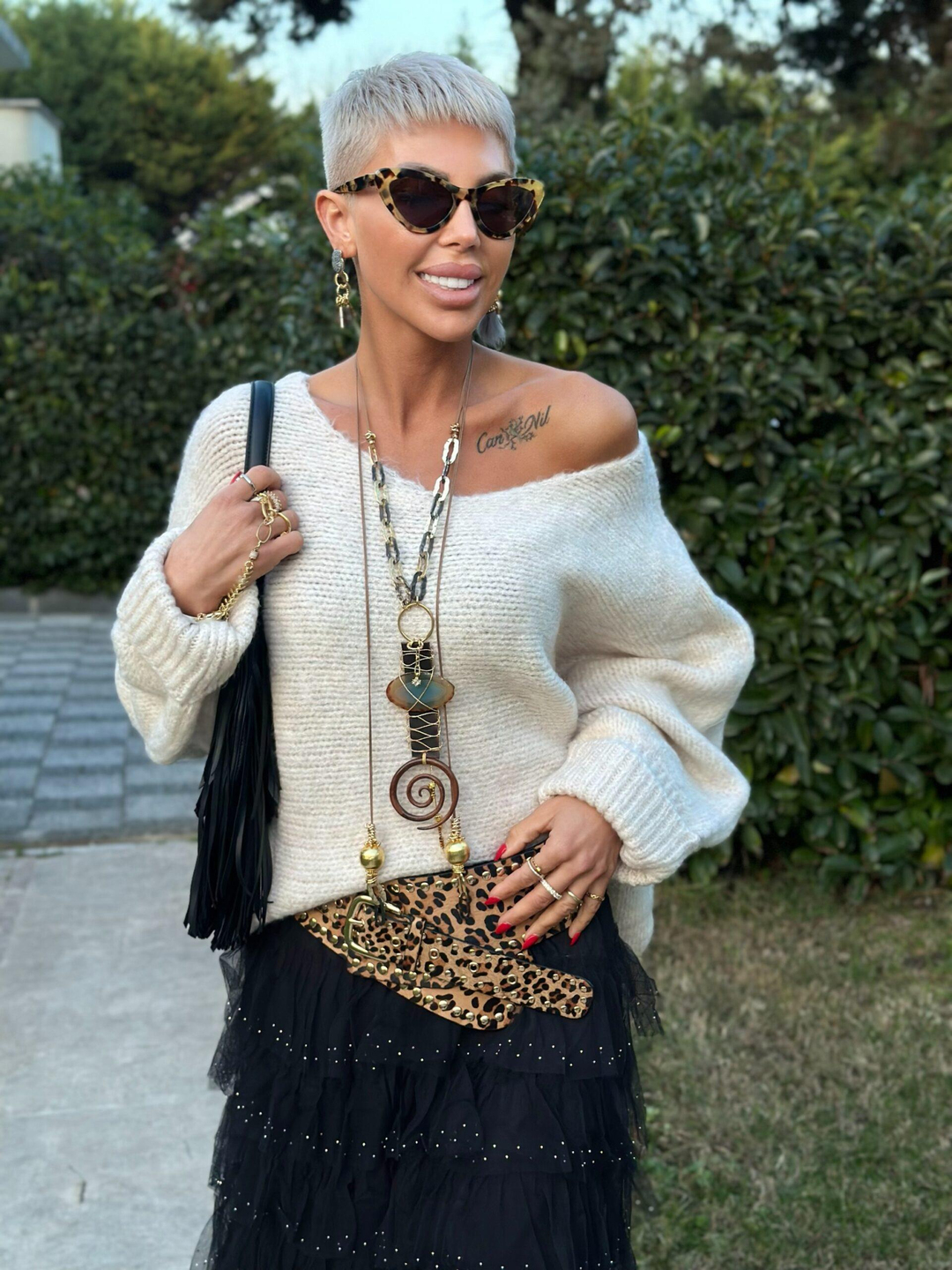 STONE WOOL-BLEND SWEATER WITH RUCHED SLEEVES