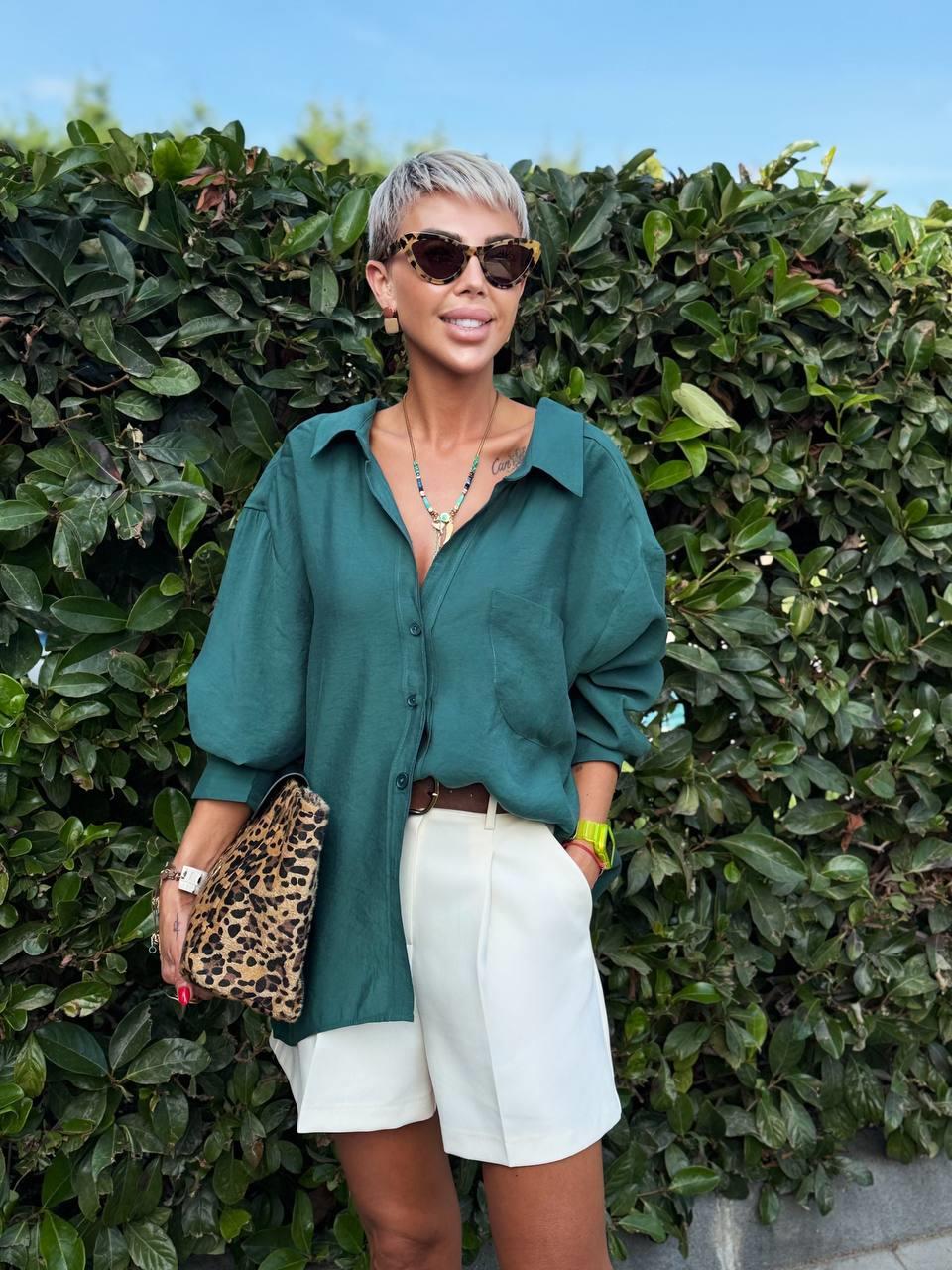 ZÜMRÜT OMZU DÜŞÜK OVERSIZE GÖMLEK 