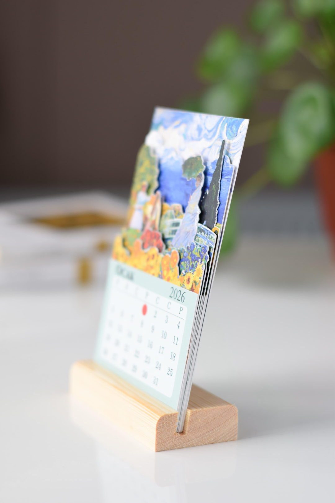 Ahşap Standlı Monet / Van Gogh Sanat Temalı Takvim (Ahşap Stand 10 cm / Takvim Boyutu 10*15 cm dir) 