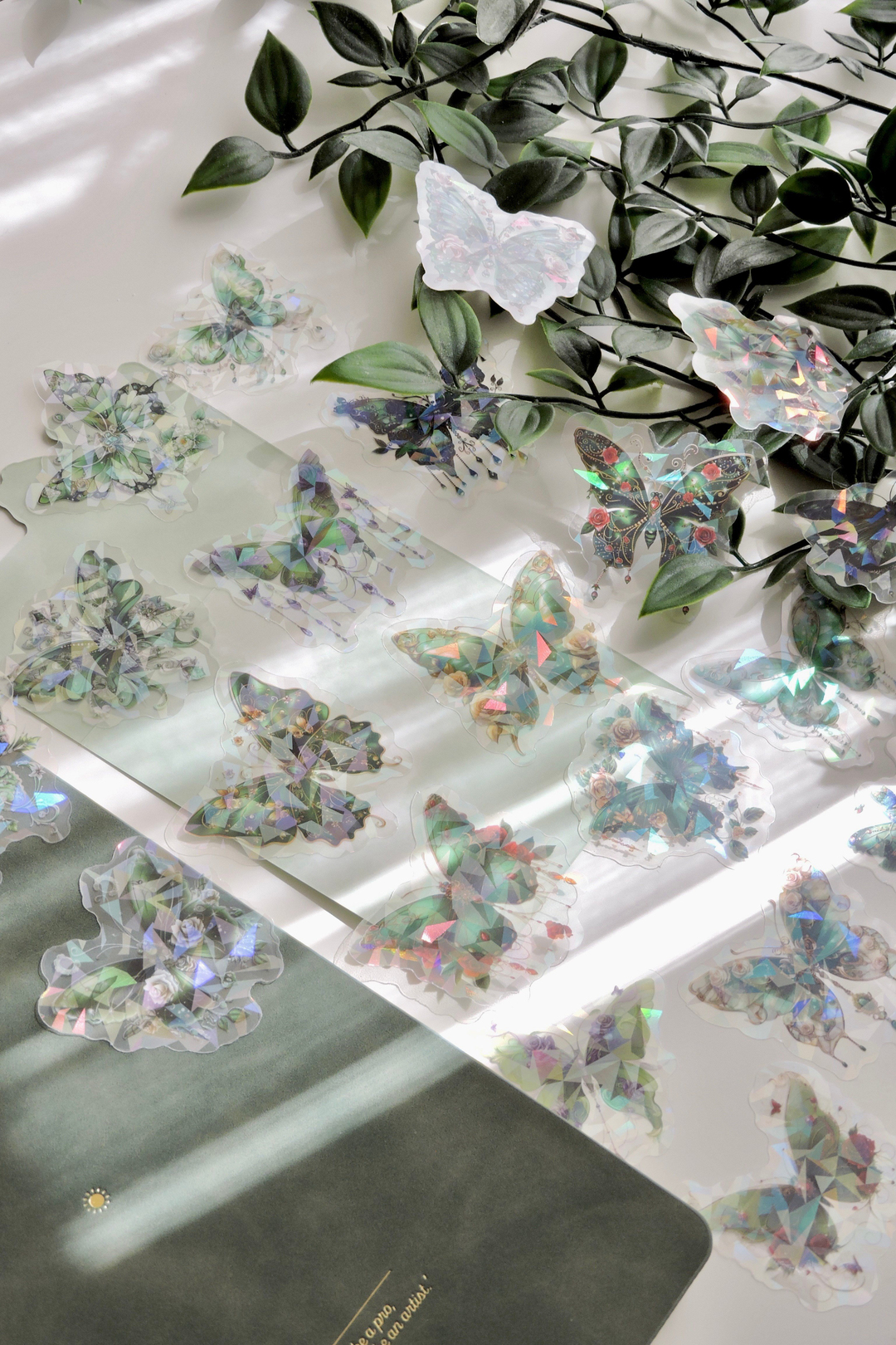 Green Butterflies Flutterring 20'li Yeşil Temalı Sticker 