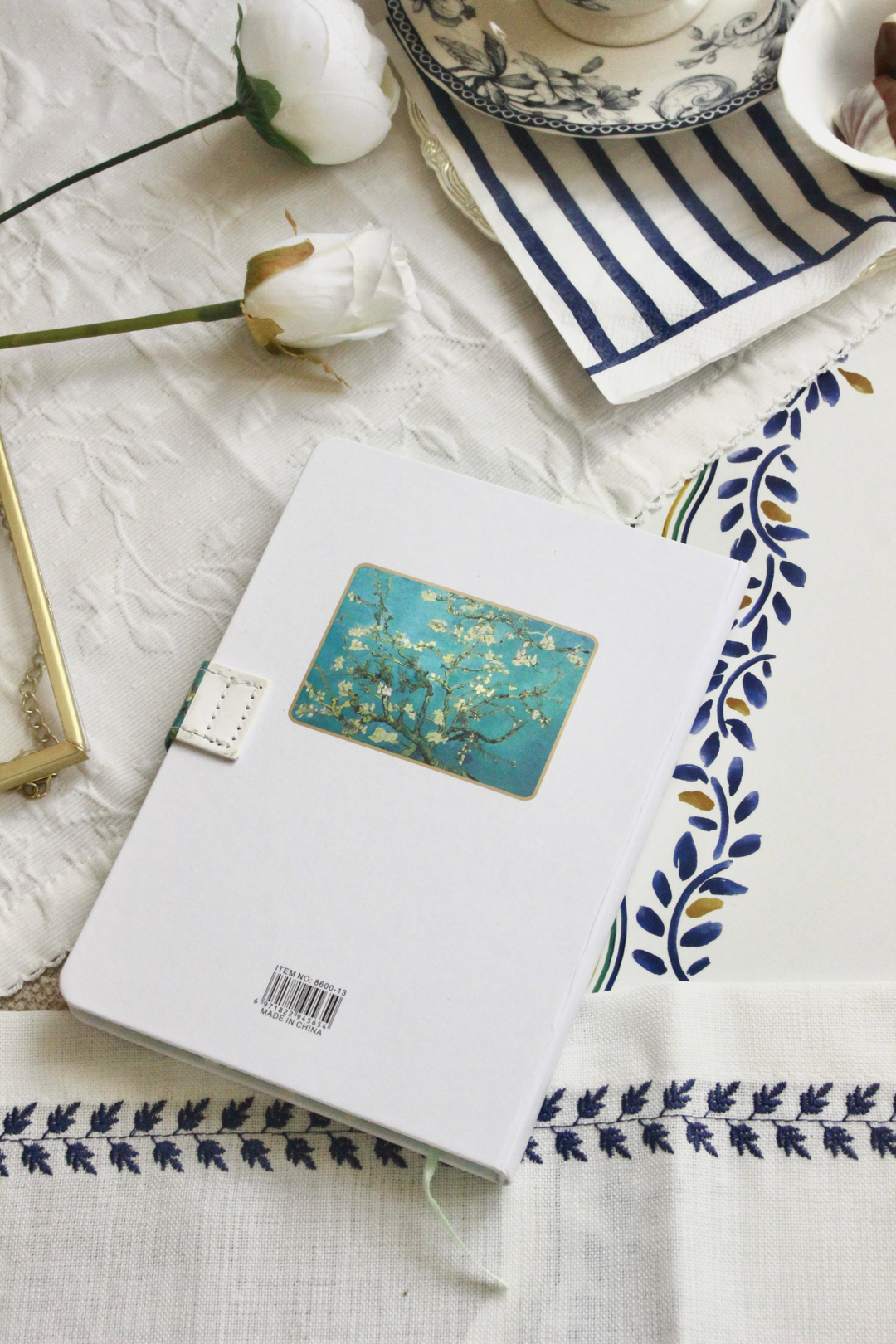 Nova Crafs Van Gogh Badem Ağacı Çizgili Beyaz Kapak Mıknatıslı Defter