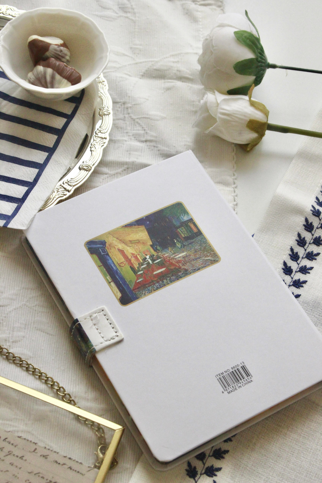 Nova Crafs Van Gogh Starry Night Çizgili Beyaz Kapak Mıknatıslı Defter