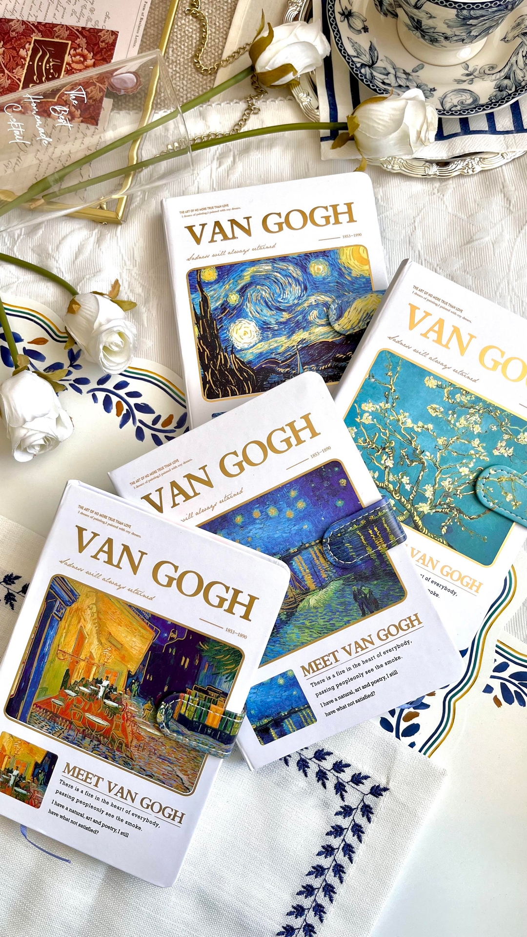 Nova Crafs Van Gogh Yıldızlı Gece Çizgili Beyaz Kapak Mıknatıslı Defter