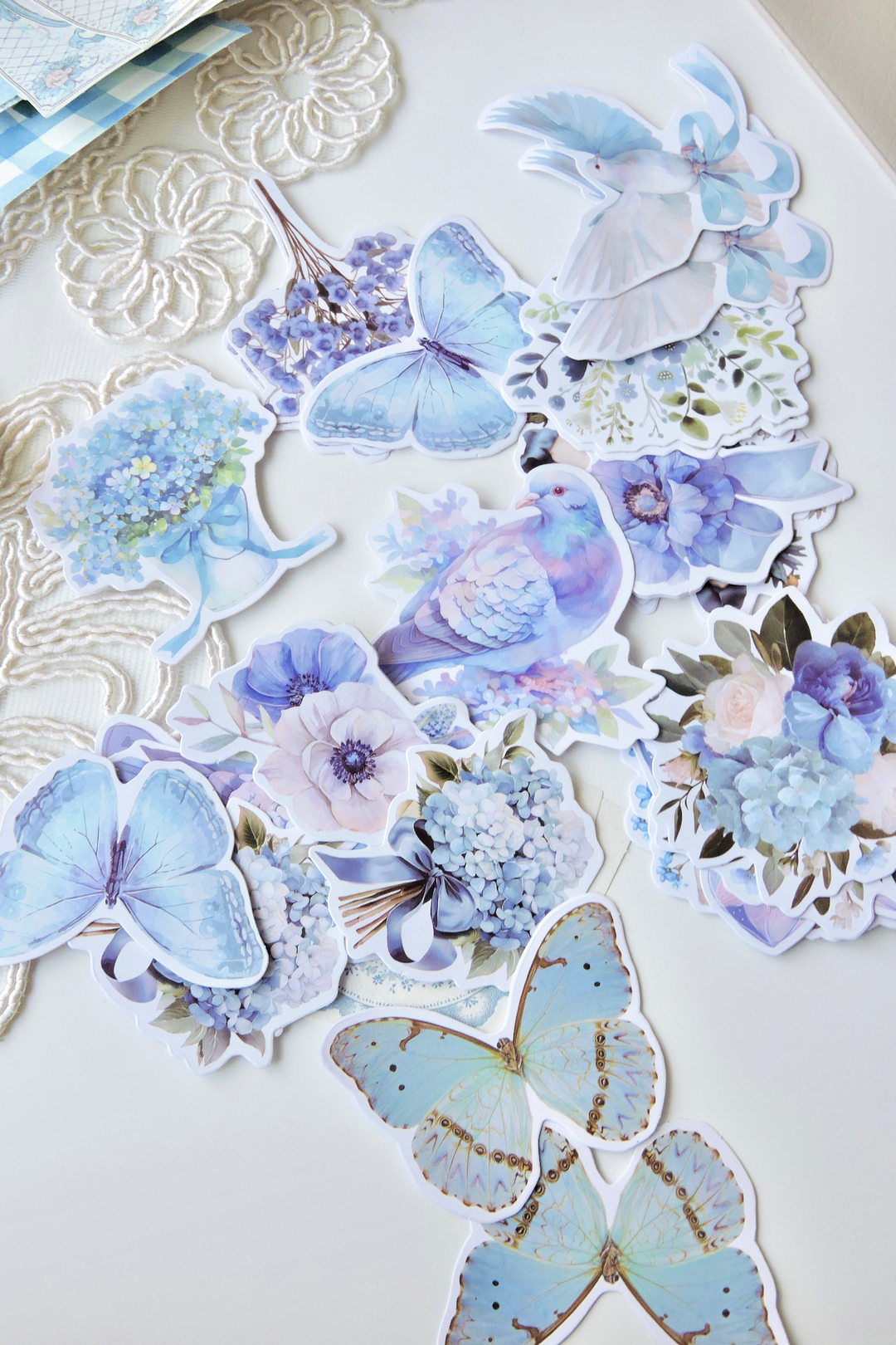 Nova Crafts Açık Mavi Tonları Junk Journal Seti 100 parça  40 adet Sticker 60 Adet Kağıt)  Scrapbook / Bullet Journal için uygundur