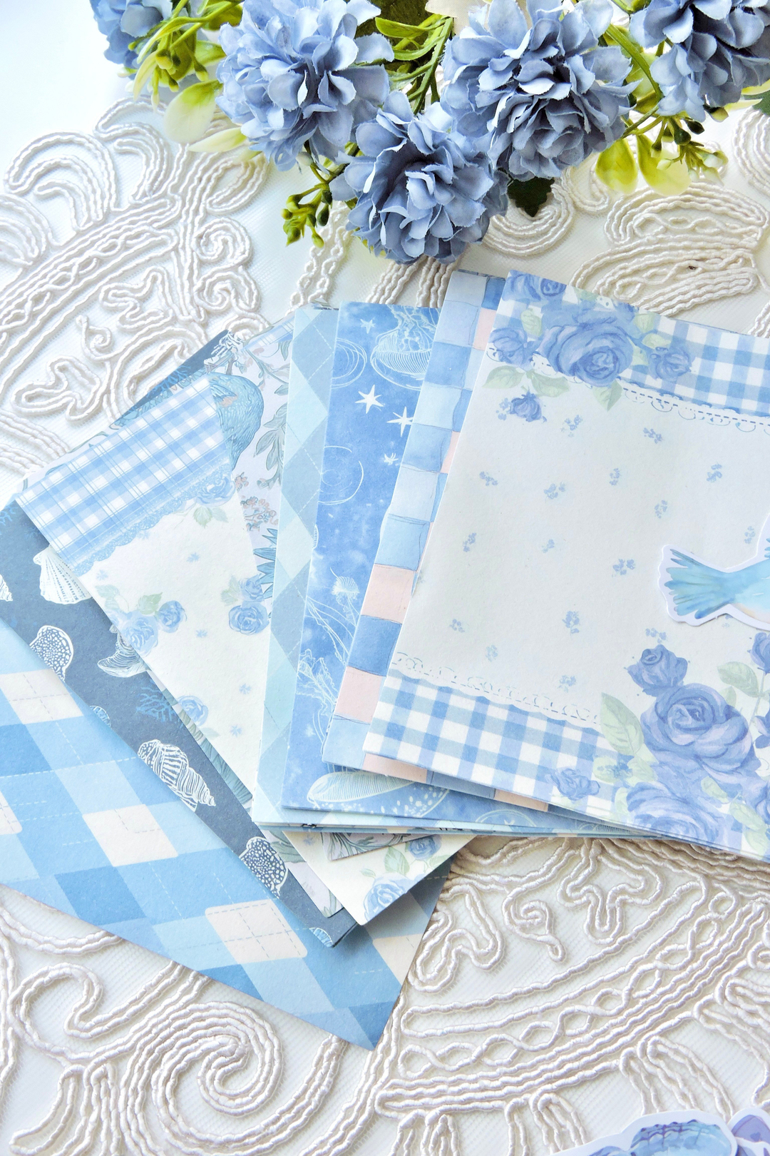 Nova Crafts Açık Mavi Tonları Junk Journal Seti 100 parça  40 adet Sticker 60 Adet Kağıt)  Scrapbook / Bullet Journal için uygundur