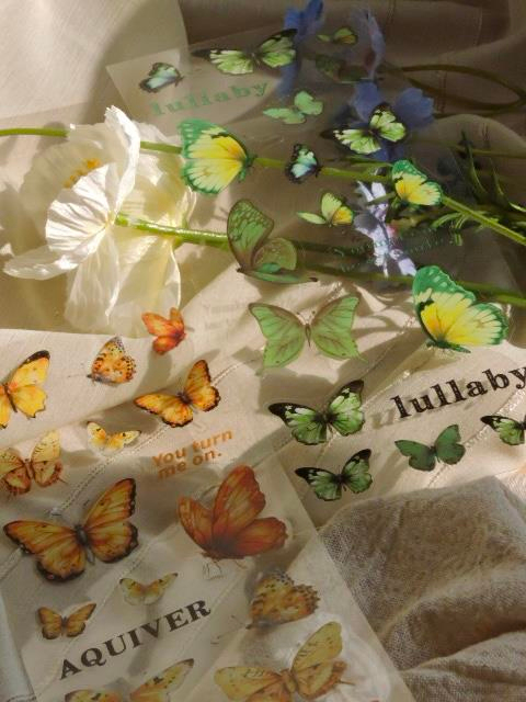 Nova Crafts Blue Green Orange Butterfly İnce Uzun 6 Sayfa Tek Paket Kelebek Sticker ( 4sayfa mavi kelebek / 1 sayfa yeşil / 1 Sayfa Turuncu