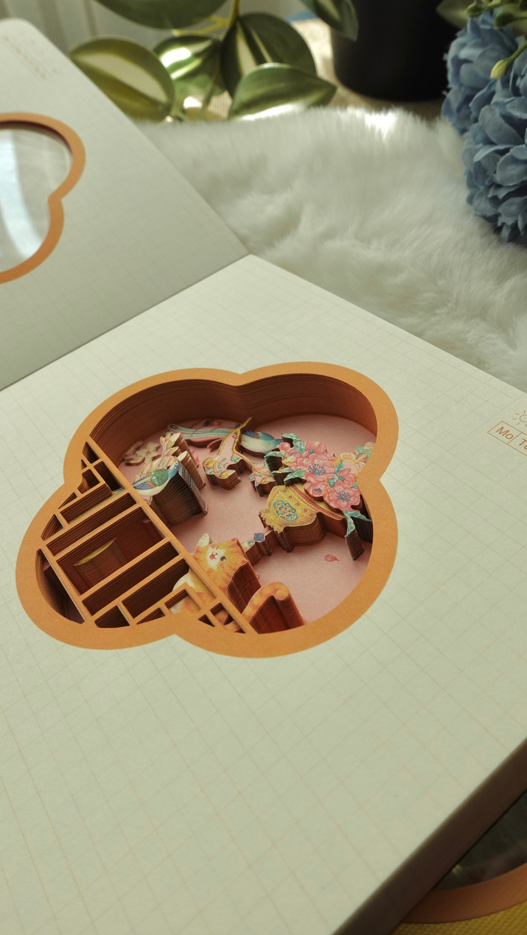 Nova Crafts Diorama 3D Katmanlı Defter Tatlı Kedi ve Kuş Temalı Pembe Kareli Defter 80 Yaprak A5