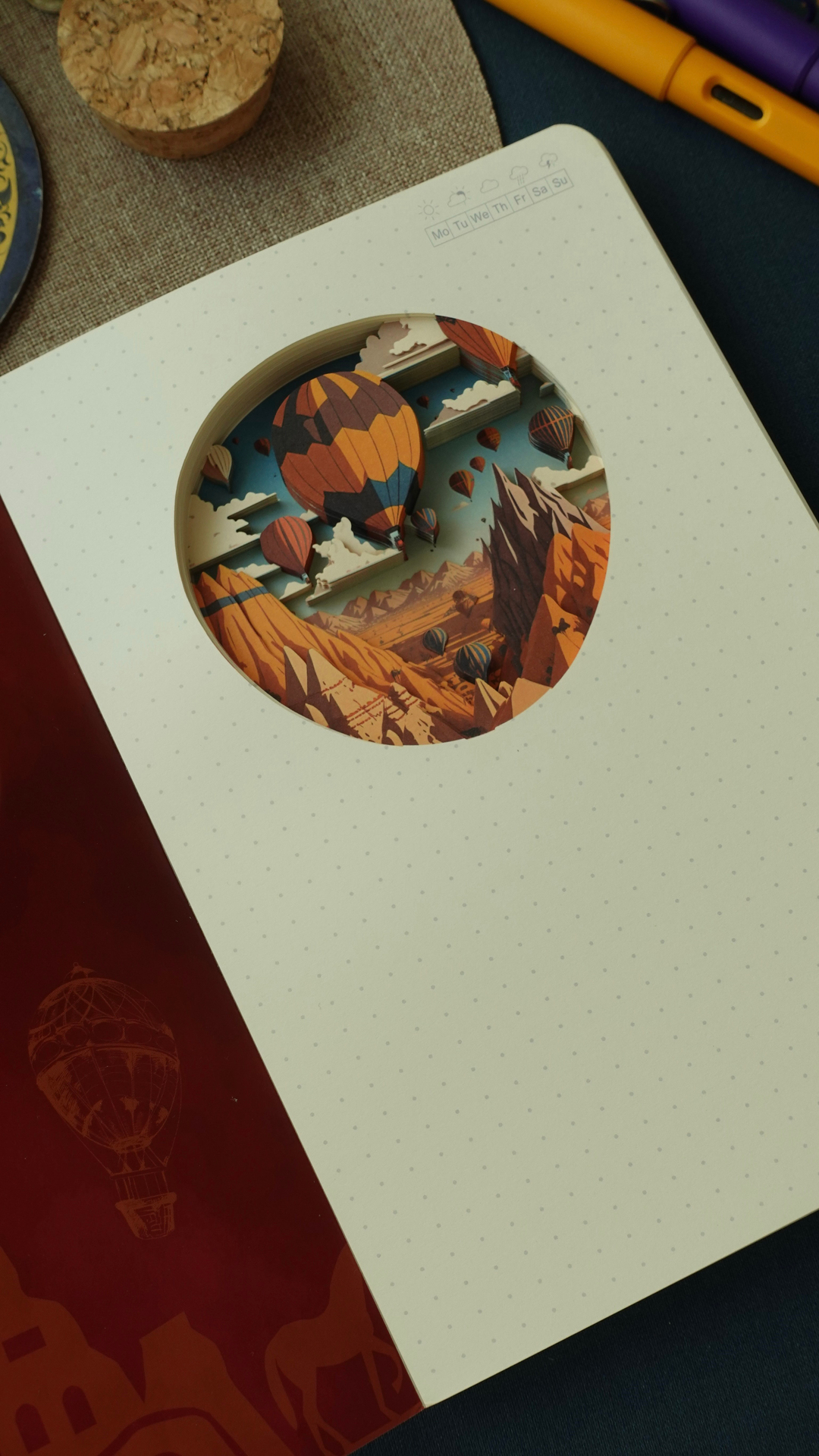 Nova Crafts Diorama 3D Katmanlı Defter Kapadokya Balonları Temalı Noktalı Defter 80 Yaprak A5