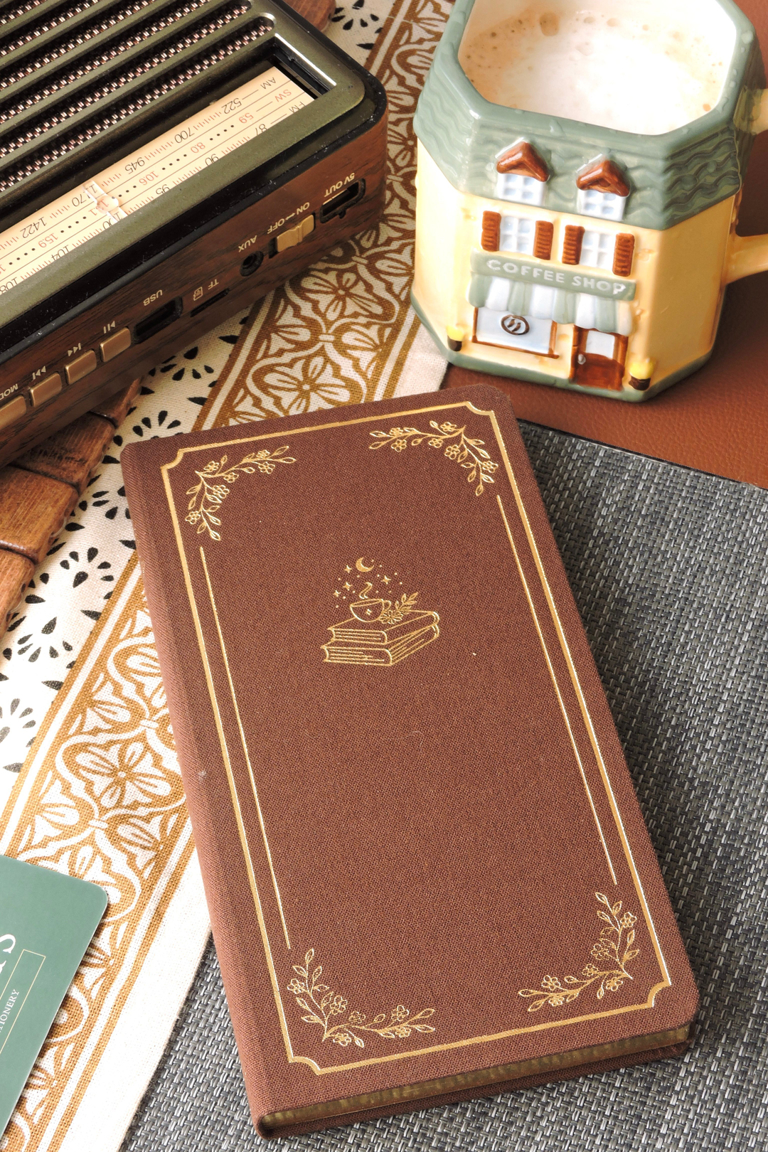 Nova Crafts Fairytale Kahveli Noktalı Keten Defter / Yaldızlı Kapak ve Kenar /  10*20 cm / 90 gram ıvory 