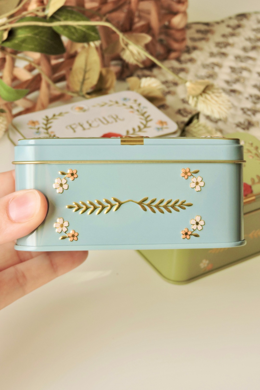 Nova Crafts Felur Mavi Vintage Metal Organizer Kutusu