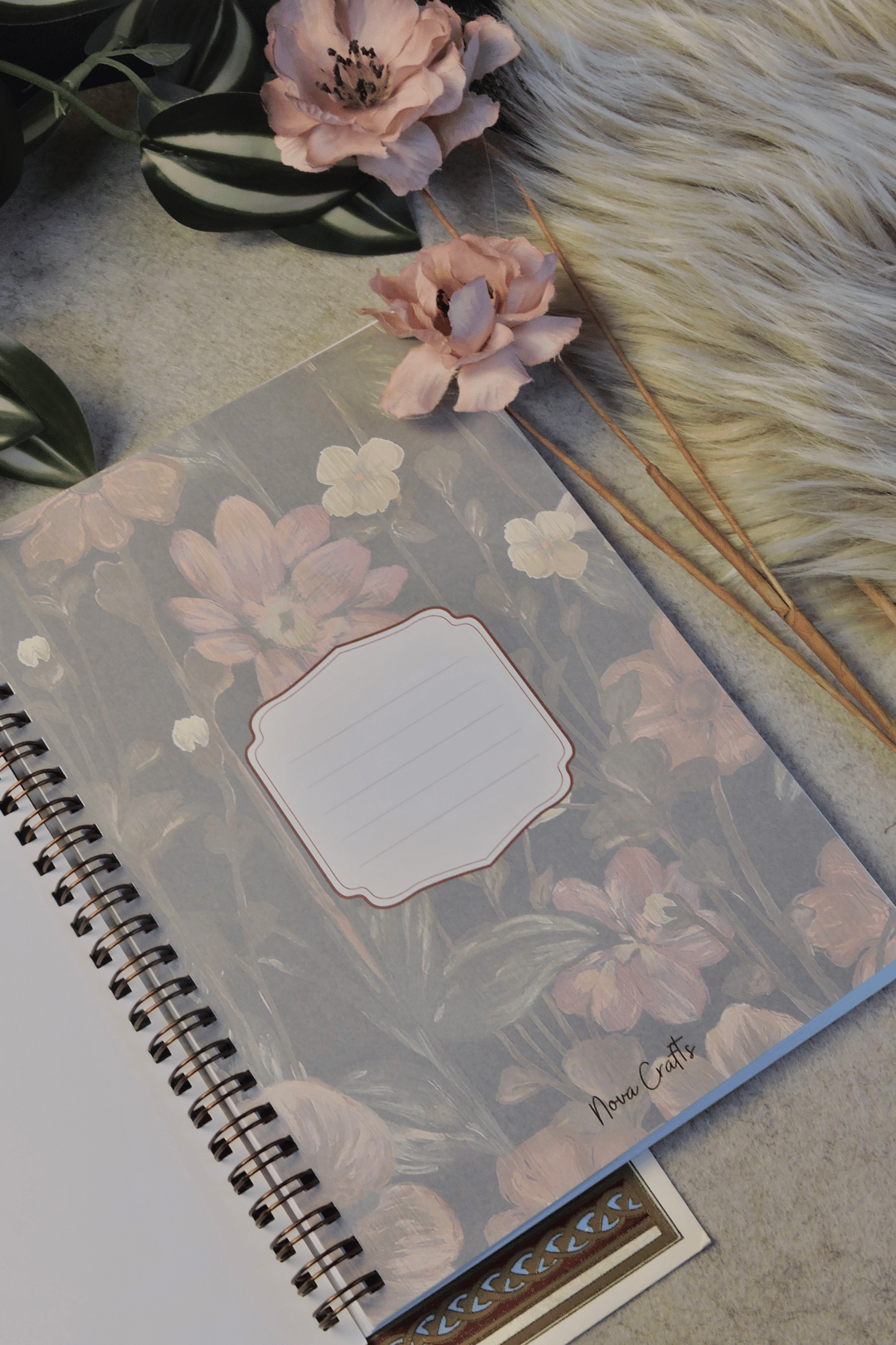 Nova Crafts Floral Yaldızlı Spiralli Noktalı Defter