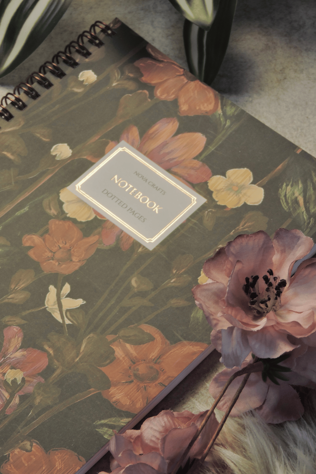 Nova Crafts Floral Yaldızlı Spiralli Noktalı Defter