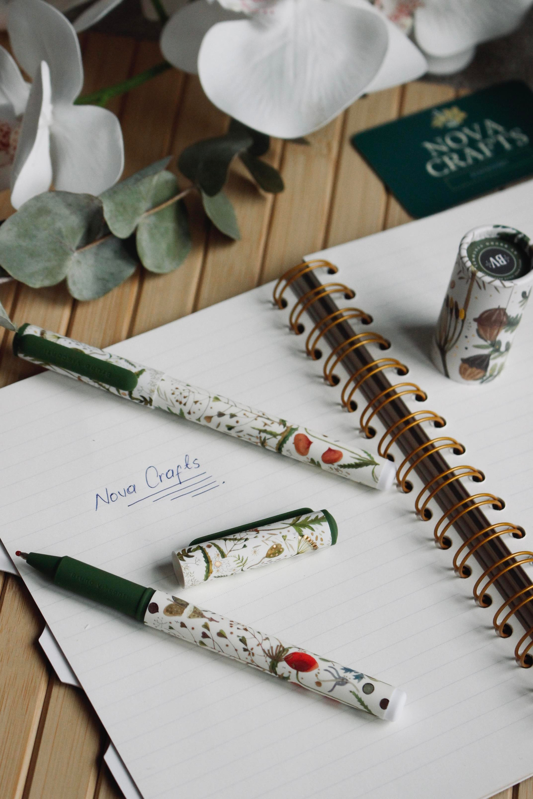 Nova Crafts “Flower Essence Pen Set”Yaldızlı Üçlü Tükenmez Kalem Seti Özel Kutulu Çiçek Temalı