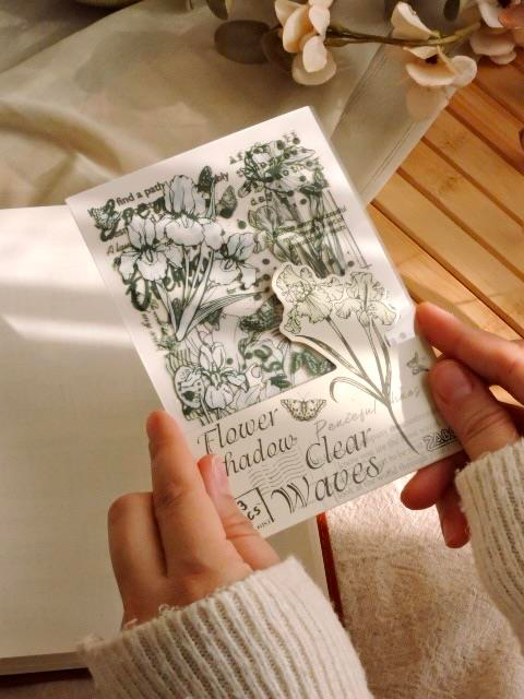 Nova Crafts Flower Shadow Clear Waves Yeşil Şeffaf Çiçek 3 sayfa Sticker paketli 