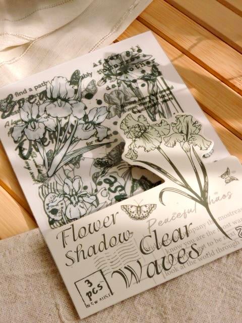 Nova Crafts Flower Shadow Clear Waves Yeşil Şeffaf Çiçek 3 sayfa Sticker paketli 