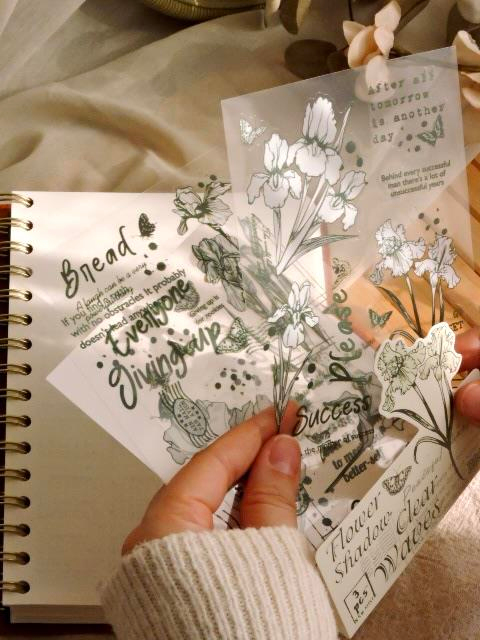 Nova Crafts Flower Shadow Clear Waves Yeşil Şeffaf Çiçek 3 sayfa Sticker paketli 