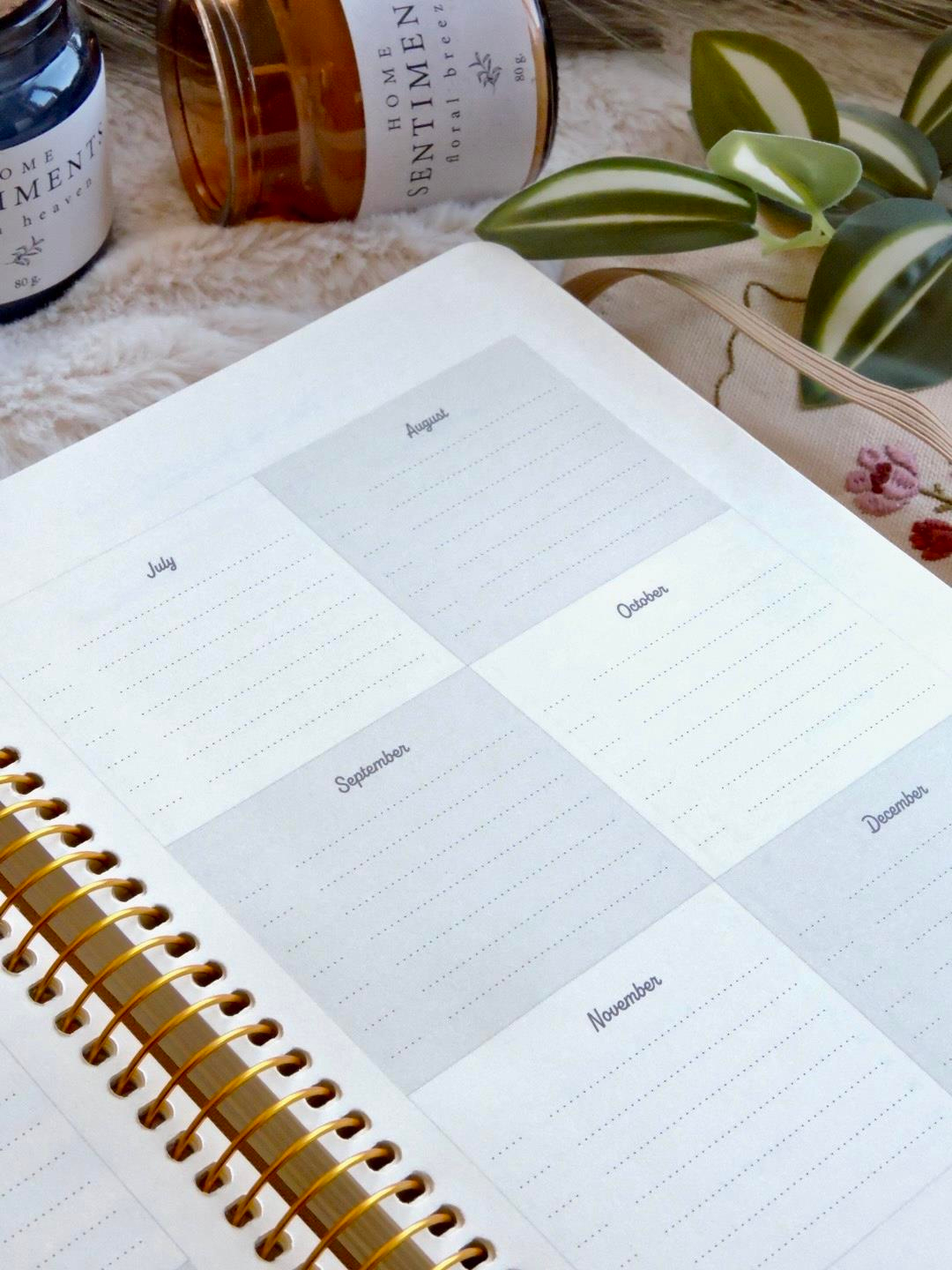 Nova Crafts Kahve Keten Planner A5 Spiralli İngilizce Süresiz Lastikli Ajanda (Cepli)