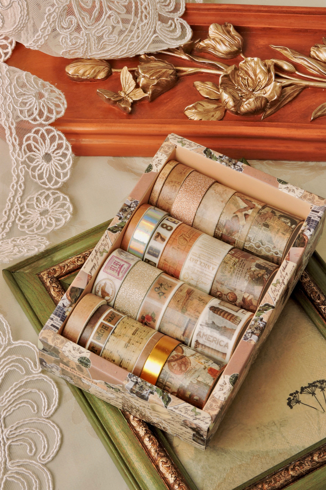 Nova Crafts Kahverengi Retro Maedieral Series Tablolar 24 lü Washitape Seti ( Bullet Journal için uygundur.)