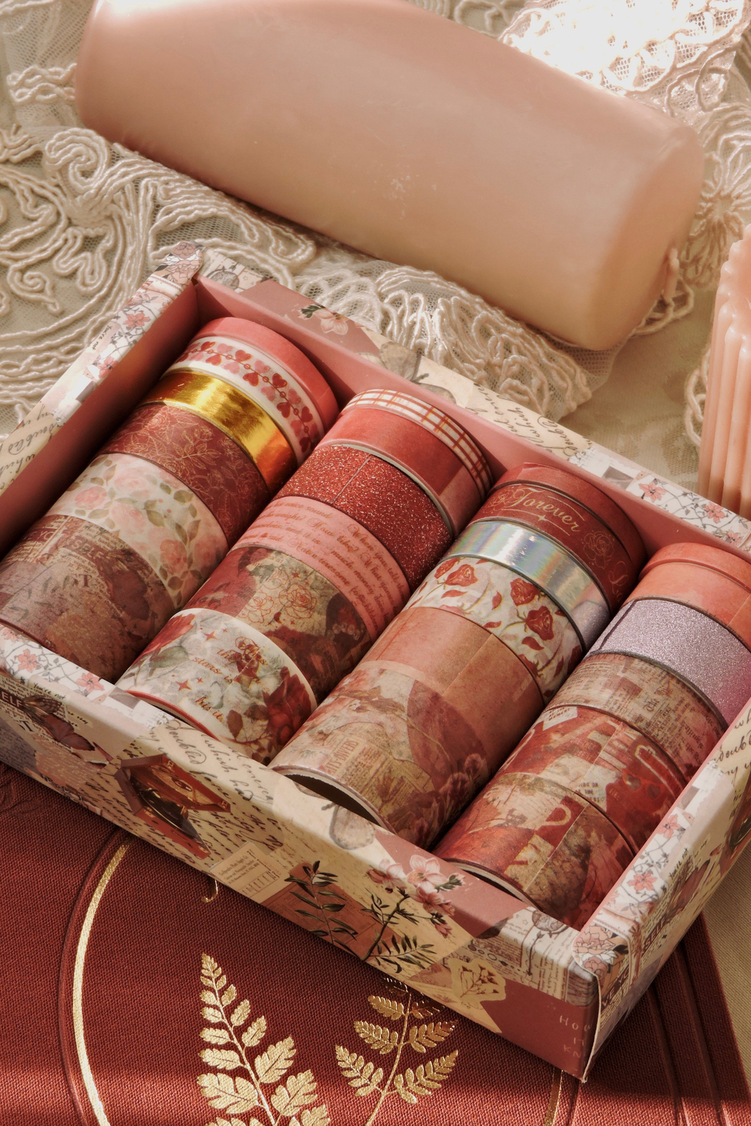 Nova Crafts Kırmızı Romantic Eternal Series 24 lü Washitape Seti ( Bullet Journal için uygundur.)