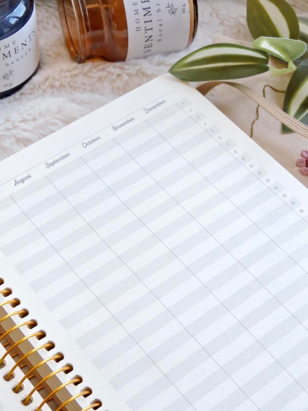 Nova Crafts Krem Keten Planner A5 Spiralli İngilizce Süresiz Lastikli Ajanda (Cepli)