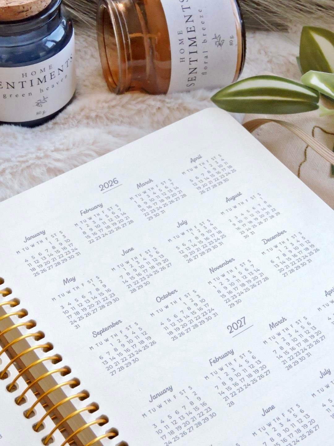 Nova Crafts Krem Keten Planner A5 Spiralli İngilizce Süresiz Lastikli Ajanda (Cepli)