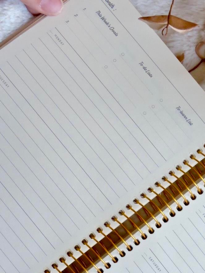 Nova Crafts Krem Keten Planner A5 Spiralli İngilizce Süresiz Lastikli Ajanda (Cepli)