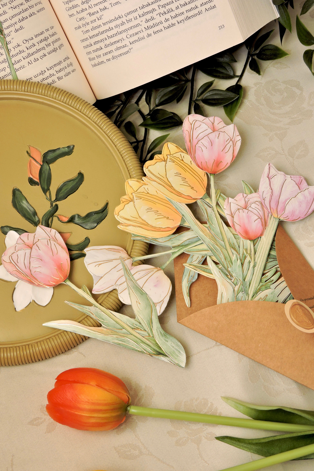 Nova Crafts Lale Buketi Tulips Çiçekli Dekoratif Kağıt - Kitap Ayracı 10 adet