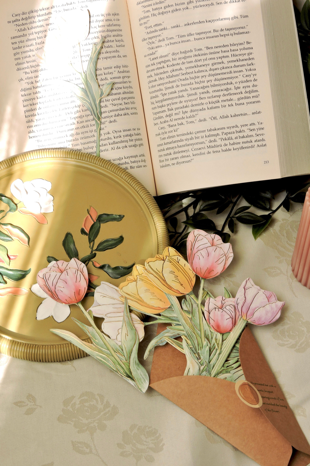 Nova Crafts Lale Buketi Tulips Çiçekli Dekoratif Kağıt - Kitap Ayracı 10 adet