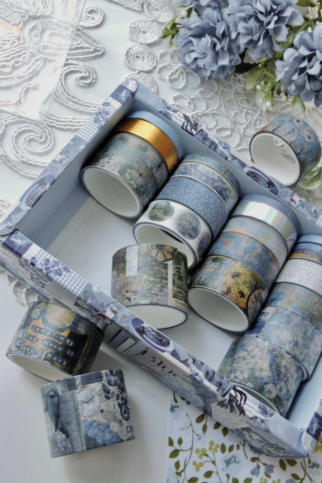 Nova Crafts Mavi Art Oil Painting Series Tablolar 24 lü Washitape Seti ( Bullet Journal için uygundur.)