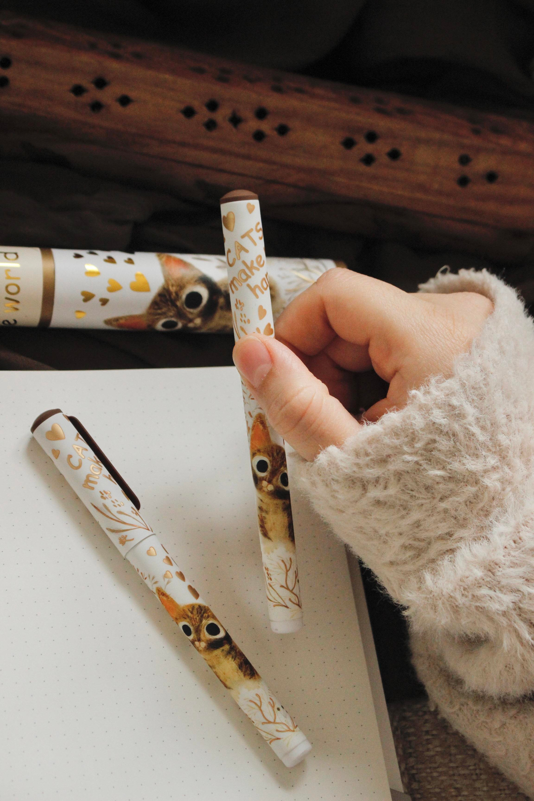 Nova Crafts Özel Kutulu Yaldızlı Kedi Temalı Bambi Tükenmez Kalem