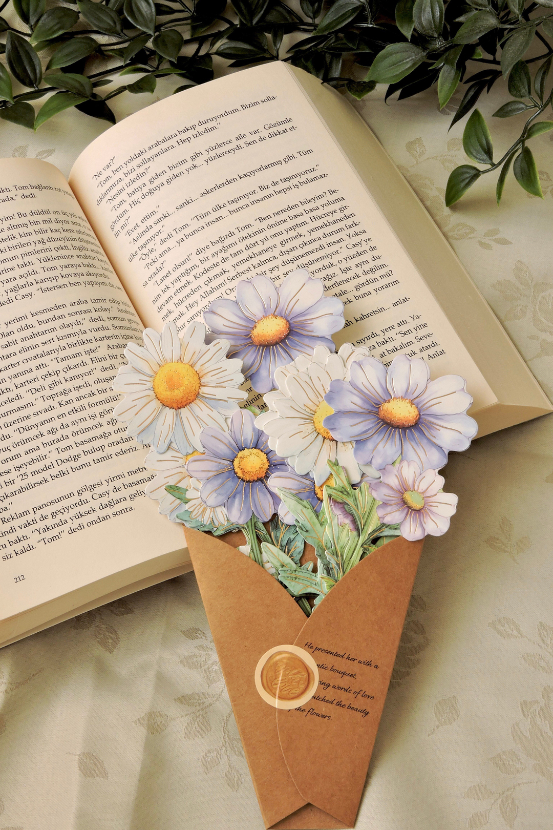 Nova Crafts Papatya Deasy Çiçekli Dekoratif Kağıt - Kitap Ayracı 10 adet