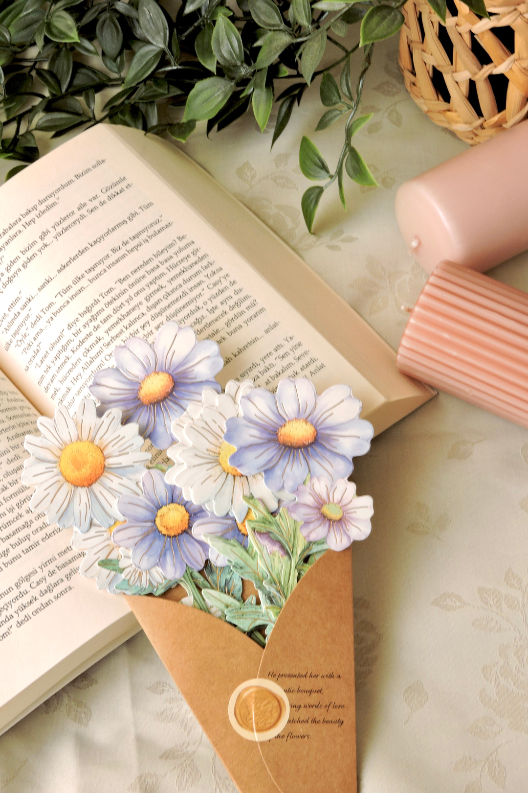 Nova Crafts Papatya Deasy Çiçekli Dekoratif Kağıt - Kitap Ayracı 10 adet