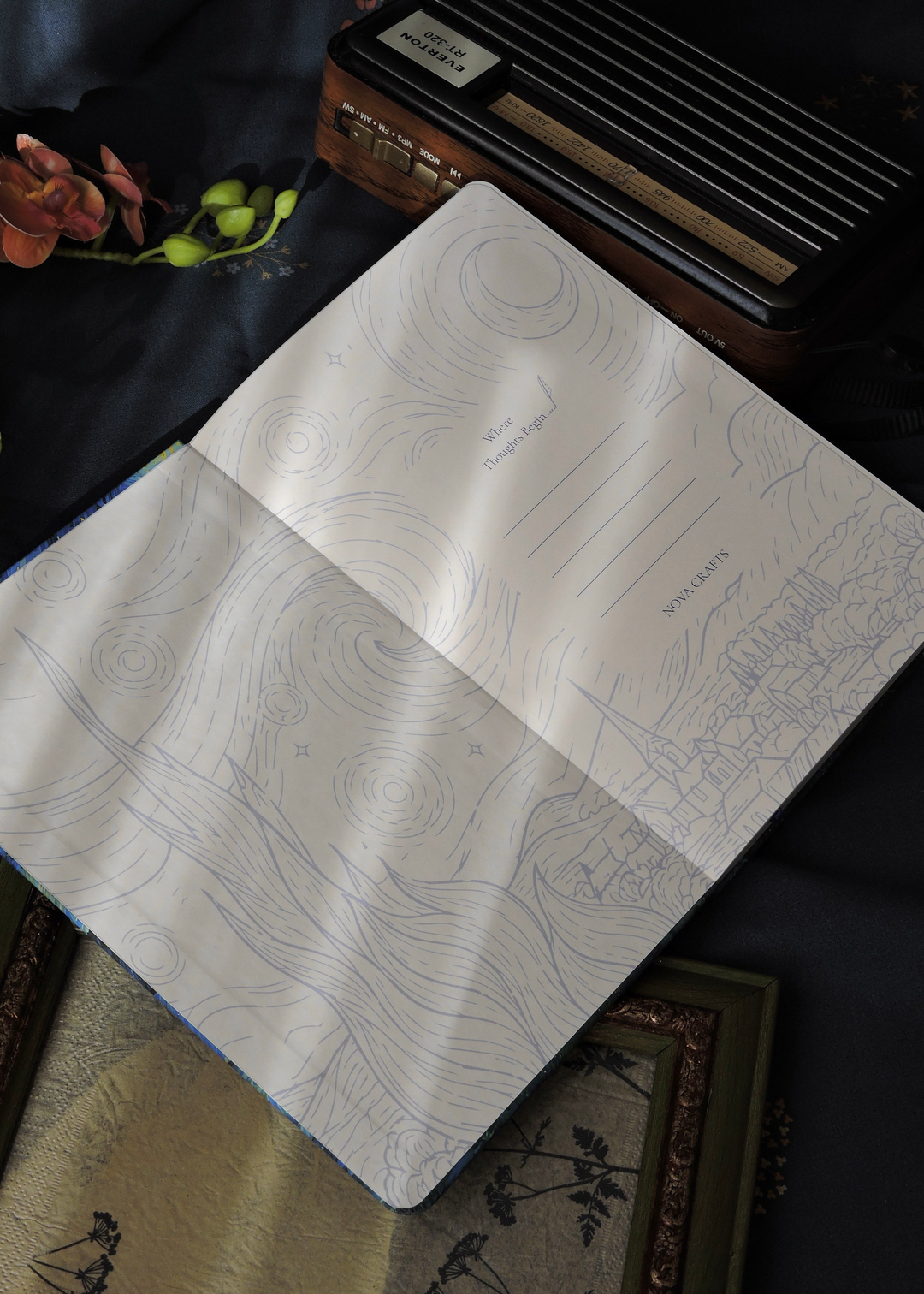 Nova Crafts Van Gogh Koleksiyonu Çizgili Defter Yıldızlı Gece A5  Yaldızlı ve Çizilmez Kapak
