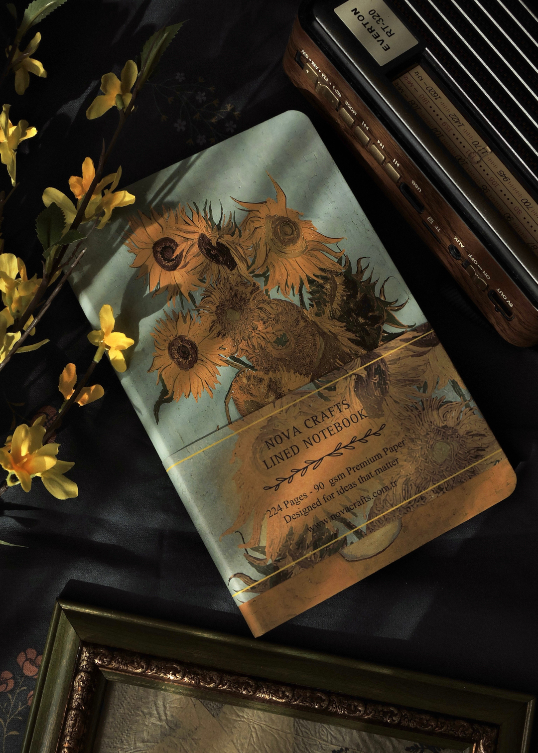 Nova Crafts Van Gogh Koleksiyonu Çizgili Defter Ayçiçekleri  A5  Yaldızlı ve Çizilmez Kapak